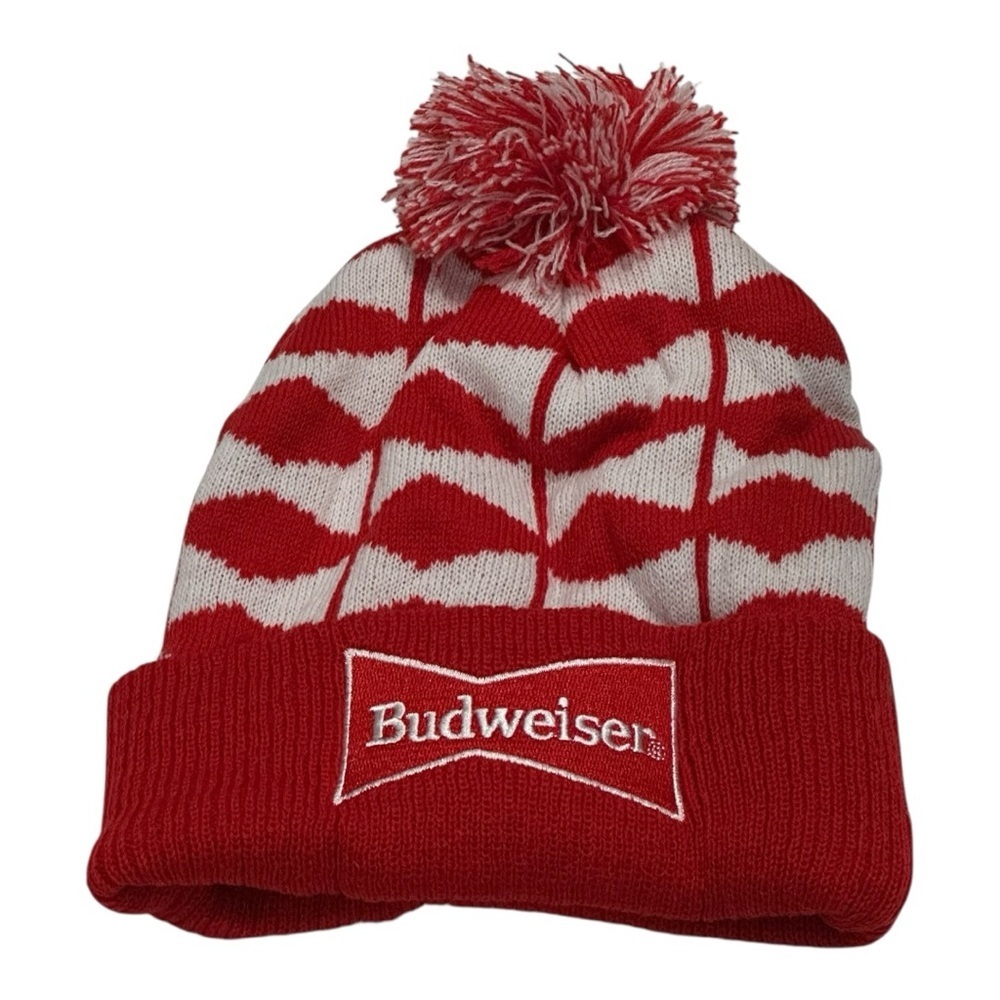 Budweiser Red and White Knit Pom-Pom Hat Size OS
